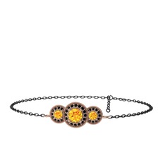 Elia Tria Bilezik - Sitrin ve siyah zirkon 8 ayar rose altın bilezik (17 cm gümüş rolo zincir) #focxgj