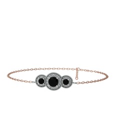 Siyah zirkon ve swarovski 8 ayar beyaz altın bilezik (17 cm gümüş rolo zincir)