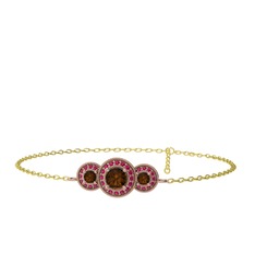 Elia Tria Bilezik - Dumanlı kuvars ve rodolit garnet 8 ayar rose altın bilezik (17 cm altın rolo zincir) #g6gzdy