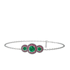 Yeşil kuvars ve rodolit garnet 925 ayar gümüş bilezik (17 cm beyaz altın rolo zincir)