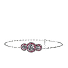 Elia Tria Bilezik - Swarovski ve rodolit garnet 925 ayar gümüş bilezik (17 cm beyaz altın rolo zincir) #gqse1i