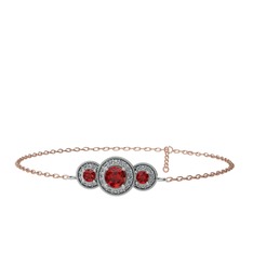 Elia Tria Bilezik - Garnet ve swarovski 14 ayar beyaz altın bilezik (17 cm rose altın rolo zincir) #gt6ssf