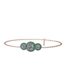 Elia Tria Bilezik - Swarovski ve yeşil kuvars 14 ayar beyaz altın bilezik (17 cm gümüş rolo zincir) #h1z0fn