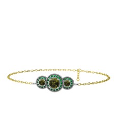 Peridot ve yeşil kuvars 8 ayar beyaz altın bilezik (17 cm altın rolo zincir)