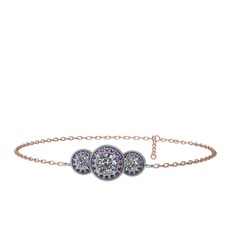 Swarovski ve ametist 8 ayar beyaz altın bilezik (17 cm rose altın rolo zincir)