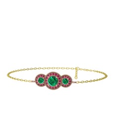 Elia Tria Bilezik - Yeşil kuvars ve rodolit garnet 8 ayar rose altın bilezik (17 cm altın rolo zincir) #j9x2ni