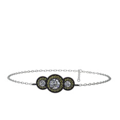 Swarovski ve peridot 925 ayar siyah rodyum kaplama gümüş bilezik (17 cm beyaz altın rolo zincir)