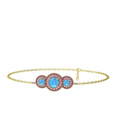 Elia Tria Bilezik - Akuamarin ve pembe kuvars 18 ayar rose altın bilezik (17 cm gümüş rolo zincir) #jfsgoi