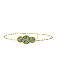 Elia Tria Bilezik - Swarovski ve yeşil kuvars 8 ayar altın bilezik (17 cm altın rolo zincir) #kes1q4