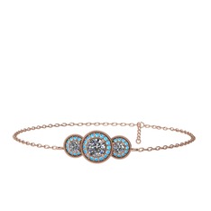 Swarovski ve akuamarin 925 ayar rose altın kaplama gümüş bilezik (17 cm rose altın rolo zincir)