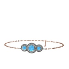 Akuamarin ve swarovski 925 ayar gümüş bilezik (17 cm gümüş rolo zincir)