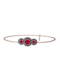 Elia Tria Bilezik - Rodolit garnet ve dumanlı kuvars 18 ayar beyaz altın bilezik (17 cm rose altın rolo zincir) #m8qkc6