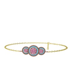 Elia Tria Bilezik - Pembe kuvars ve akuamarin 14 ayar rose altın bilezik (17 cm altın rolo zincir) #mncyd9