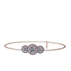 Elia Tria Bilezik - Pırlanta ve pembe kuvars 18 ayar beyaz altın bilezik (1.5 karat, 17 cm rose altın rolo zincir) #mo3b22