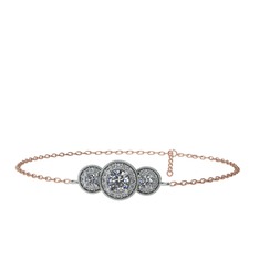 Elia Tria Bilezik - Swarovski ve pırlanta 18 ayar beyaz altın bilezik (0.462 karat, 17 cm rose altın rolo zincir) #n26rkg