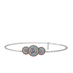 Swarovski ve akuamarin 18 ayar rose altın bilezik (17 cm gümüş rolo zincir)