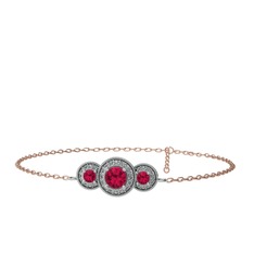 Rodolit garnet ve swarovski 8 ayar beyaz altın bilezik (17 cm gümüş rolo zincir)