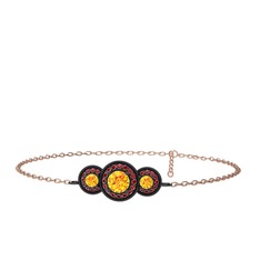 Elia Tria Bilezik - Sitrin ve garnet 925 ayar siyah rodyum kaplama gümüş bilezik (17 cm rose altın rolo zincir) #olrppz
