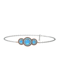 Akuamarin 14 ayar rose altın bilezik (17 cm beyaz altın rolo zincir)