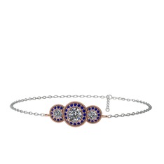 Pırlanta ve lab safir 14 ayar rose altın bilezik (1.5 karat, 17 cm beyaz altın rolo zincir)