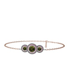 Elia Tria Bilezik - Peridot ve pembe kuvars 18 ayar beyaz altın bilezik (17 cm rose altın rolo zincir) #pbncey