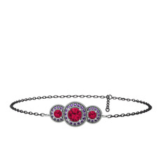 Elia Tria Bilezik - Rodolit garnet ve ametist 18 ayar beyaz altın bilezik (17 cm gümüş rolo zincir) #pjevk2