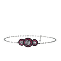Elia Tria Bilezik - Beyaz zirkon ve rodolit garnet 925 ayar siyah rodyum kaplama gümüş bilezik (17 cm gümüş rolo zincir) #puhhyq