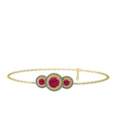 Rodolit garnet ve sitrin 18 ayar beyaz altın bilezik (17 cm altın rolo zincir)