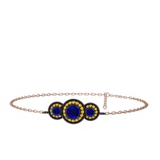 Lab safir ve sitrin 925 ayar siyah rodyum kaplama gümüş bilezik (17 cm rose altın rolo zincir)