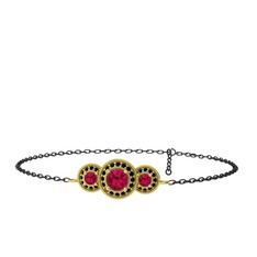 Elia Tria Bilezik - Rodolit garnet ve siyah zirkon 8 ayar altın bilezik (17 cm gümüş rolo zincir) #qakmor