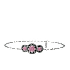 Elia Tria Bilezik - Pembe kuvars ve siyah zirkon 14 ayar beyaz altın bilezik (17 cm gümüş rolo zincir) #qu5mrc