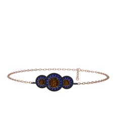 Elia Tria Bilezik - Dumanlı kuvars ve lab safir 925 ayar siyah rodyum kaplama gümüş bilezik (17 cm rose altın rolo zincir) #ri75fy