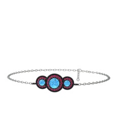 Elia Tria Bilezik - Akuamarin ve rodolit garnet 925 ayar siyah rodyum kaplama gümüş bilezik (17 cm beyaz altın rolo zincir) #rol241