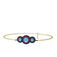 Elia Tria Bilezik - Akuamarin ve rodolit garnet 925 ayar siyah rodyum kaplama gümüş bilezik (17 cm gümüş rolo zincir) #rxgag8
