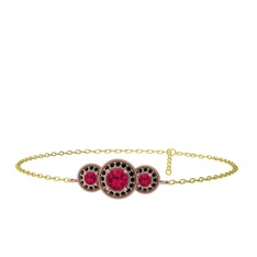 Rodolit garnet ve siyah zirkon 8 ayar rose altın bilezik (17 cm altın rolo zincir)