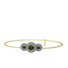 Peridot ve swarovski 8 ayar beyaz altın bilezik (17 cm gümüş rolo zincir)