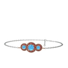 Akuamarin ve garnet 14 ayar rose altın bilezik (17 cm gümüş rolo zincir)