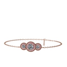 Pırlanta ve pembe kuvars 14 ayar rose altın bilezik (1.5 karat, 17 cm rose altın rolo zincir)