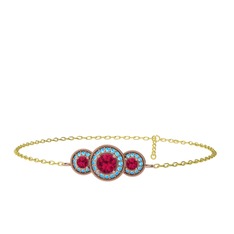 Elia Tria Bilezik - Rodolit garnet ve akuamarin 8 ayar rose altın bilezik (17 cm gümüş rolo zincir) #wc2729