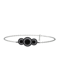 Elia Tria Bilezik - Siyah zirkon ve swarovski 925 ayar siyah rodyum kaplama gümüş bilezik (17 cm beyaz altın rolo zincir) #wpwjg7