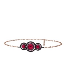 Rodolit garnet ve pembe kuvars 925 ayar siyah rodyum kaplama gümüş bilezik (17 cm rose altın rolo zincir)