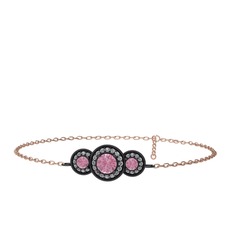 Pembe kuvars ve pırlanta 925 ayar siyah rodyum kaplama gümüş bilezik (0.462 karat, 17 cm rose altın rolo zincir)
