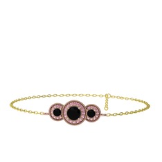 Elia Tria Bilezik - Siyah zirkon ve pembe kuvars 18 ayar rose altın bilezik (17 cm altın rolo zincir) #zrk5ys