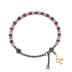 Mitra Dopamin Bilezik - Pembe kuvars 925 ayar siyah rodyum kaplama gümüş bilezik #p7q203