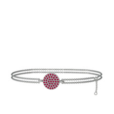 Rodolit garnet 14 ayar beyaz altın bilezik (40 cm beyaz altın rolo zincir)