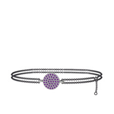 Geum Daire Bilezik - Ametist 14 ayar beyaz altın bilezik (40 cm gümüş rolo zincir) #14apd9s