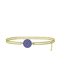 Geum Daire Bilezik - Lab safir 925 ayar gümüş bilezik (40 cm altın rolo zincir) #14aprjq