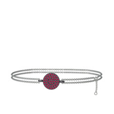 Geum Daire Bilezik - Rodolit garnet 925 ayar siyah rodyum kaplama gümüş bilezik (40 cm gümüş rolo zincir) #14bakvw