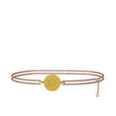 Geum Daire Bilezik - Sitrin 925 ayar altın kaplama gümüş bilezik (40 cm rose altın rolo zincir) #16v9pkg