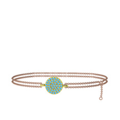 Geum Daire Bilezik - Akuamarin 925 ayar altın kaplama gümüş bilezik (40 cm rose altın rolo zincir) #17a7vdl